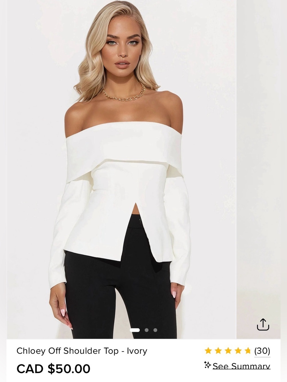 Off-Shoulder White Long-Sleeve Peplum Top